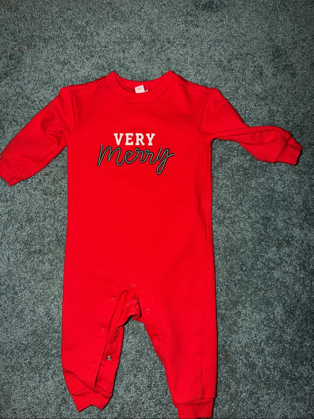 Cat & Jack Red "Very Merry" One-Piece Footie